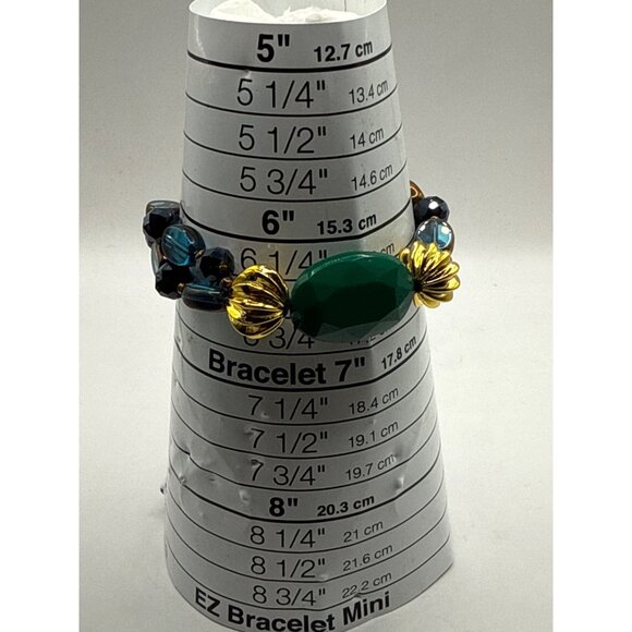 Multicolor Beaded Stretch Watch Band Green & Gold Accents - Picture 2 of 5